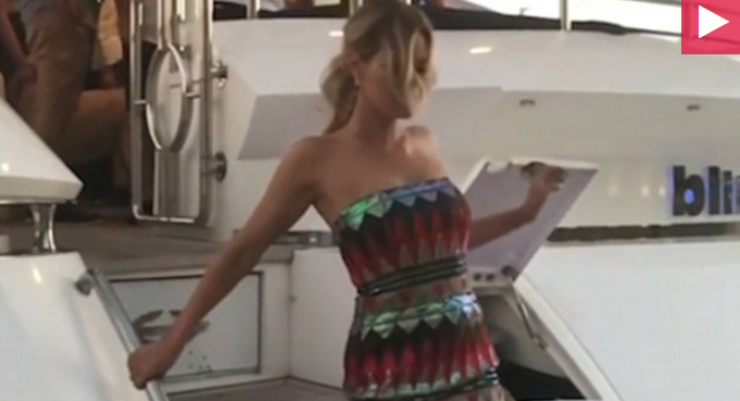 Sophie Monk avoids Disaster as she takes a tumble exiting a Yacht Sophie Monk avoids Disaster as she takes a tumble exiting a Yacht