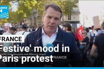 ‘Rather festive’ mood in central Paris as thousands protest budget cuts
